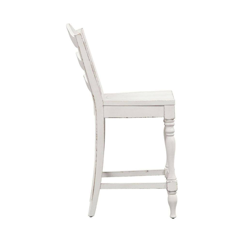 Left. Liberty Furniture Industries - Magnolia Manor Ladder Back Counter Chair (RTA) in Antique White - White.
