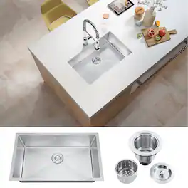 Akicon - 30 in. Undermount Single Bowl 20-Gauge Nano Kitchen Sink with Basket Strainer - Silver