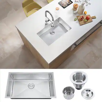 Front. Akicon - Akicon 30 in. Undermount Single Bowl 20-Gauge Silver Nano Kitchen Sink with Basket Strainer - Silver.