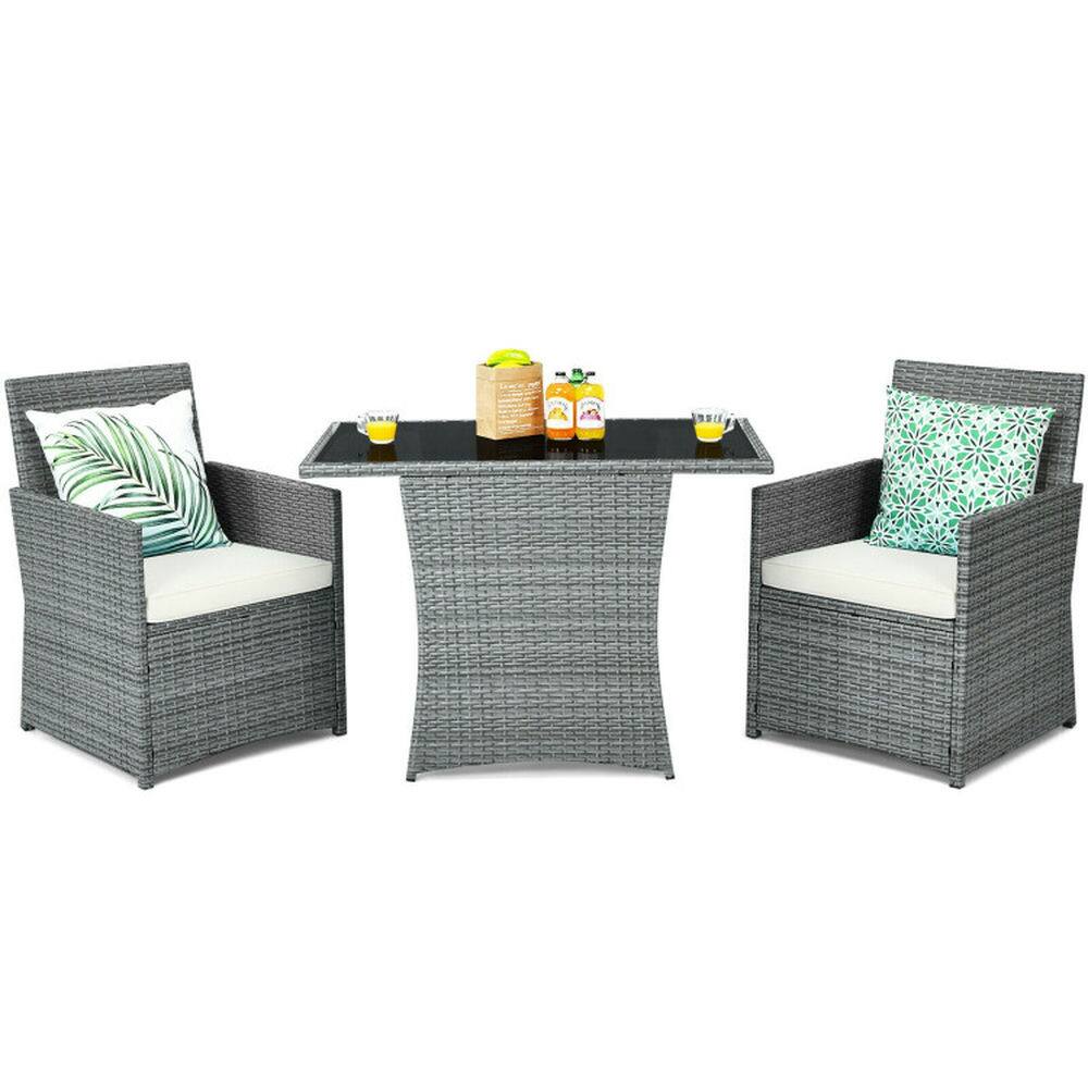 Alt View 5. Pefilos - 3 Pieces Patio Rattan Furniture Set with Cushioned Armrest Sofa, Space-Saving Outdoor Conversation Set - White.