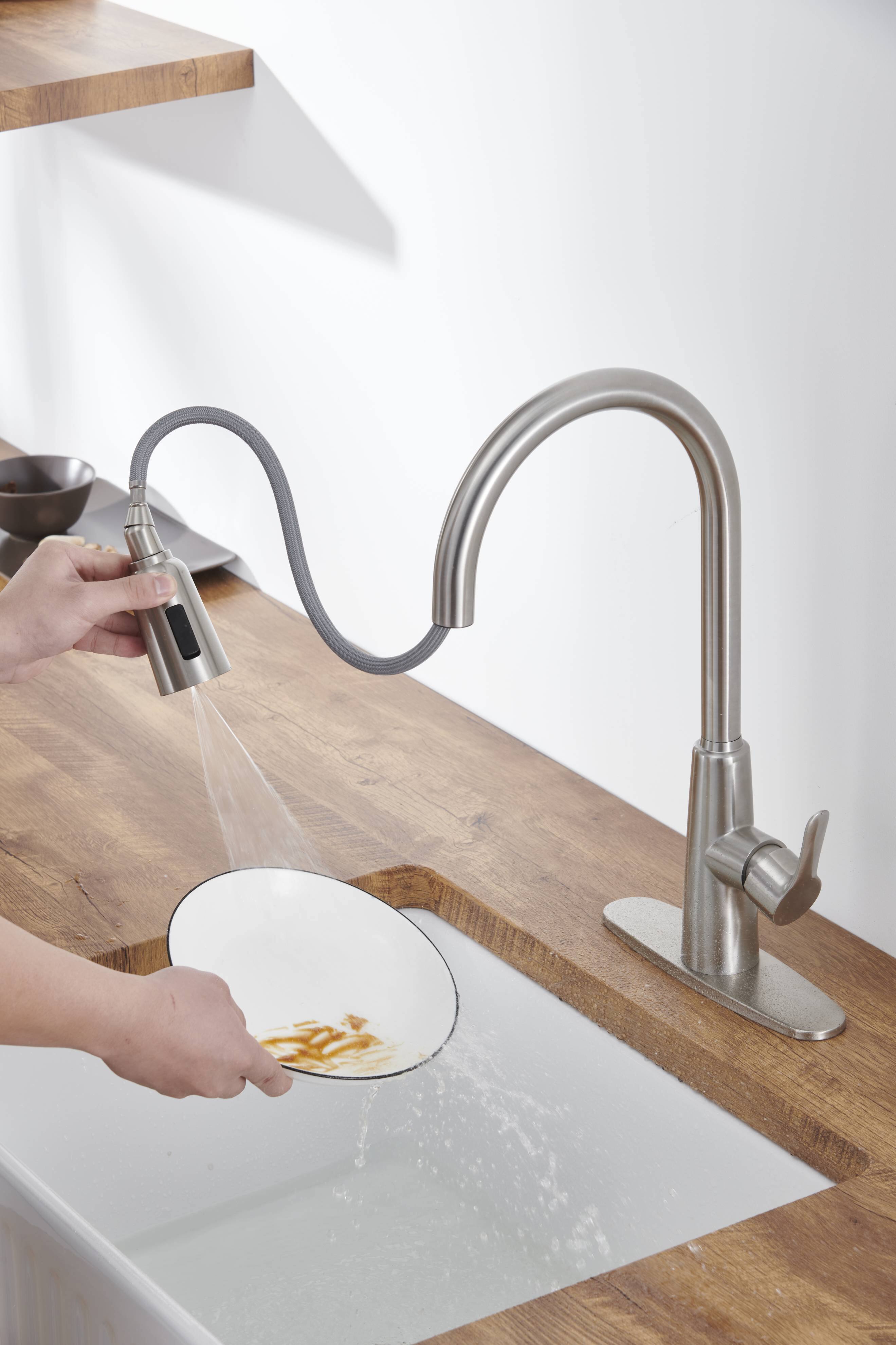 Alt View 2. APRILSOUL - Kitchen Sink Faucet with Pull Out Sprayer Brushed Nickle Stainless Steel Faucet 3 Way Setting Single Handle Deck Plate - Brushed Nickel.