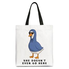 OrnamentallyYou - She Doesn’t Even Go Here Silly Goose Canvas Tote Bag, Mean Girls Funny Meme Gift Shopper - White Black
