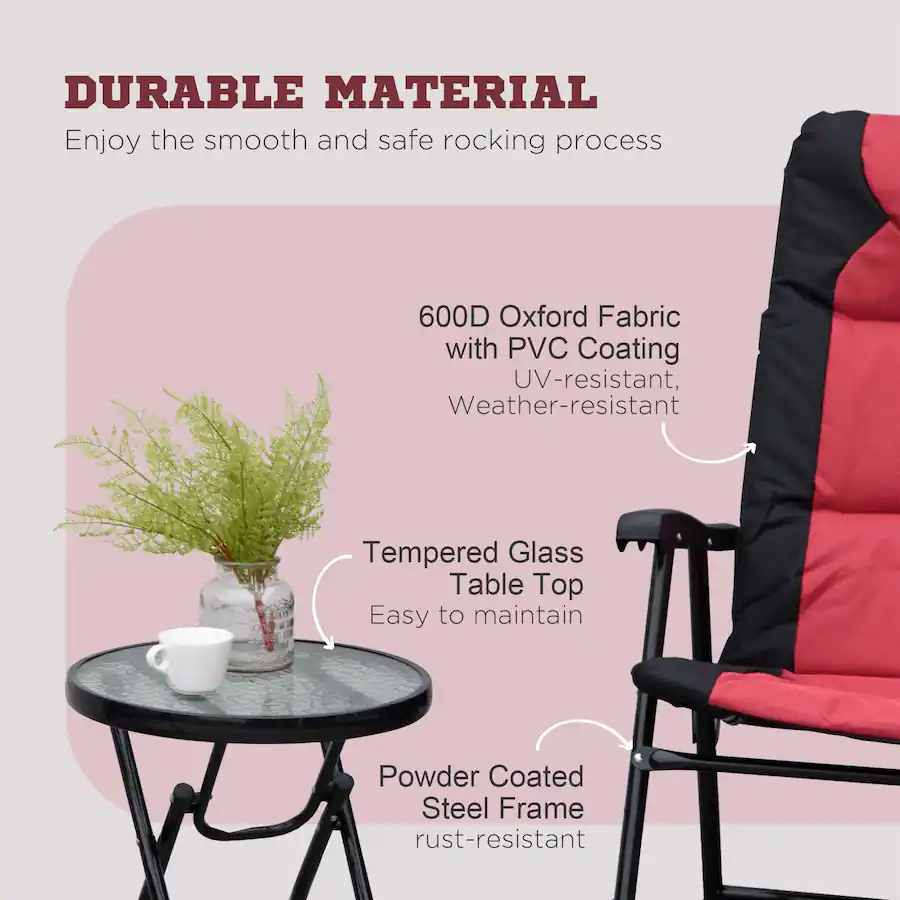 Outsunny 3 Piece Outdoor Patio Furniture Set with Glass Coffee Table ...