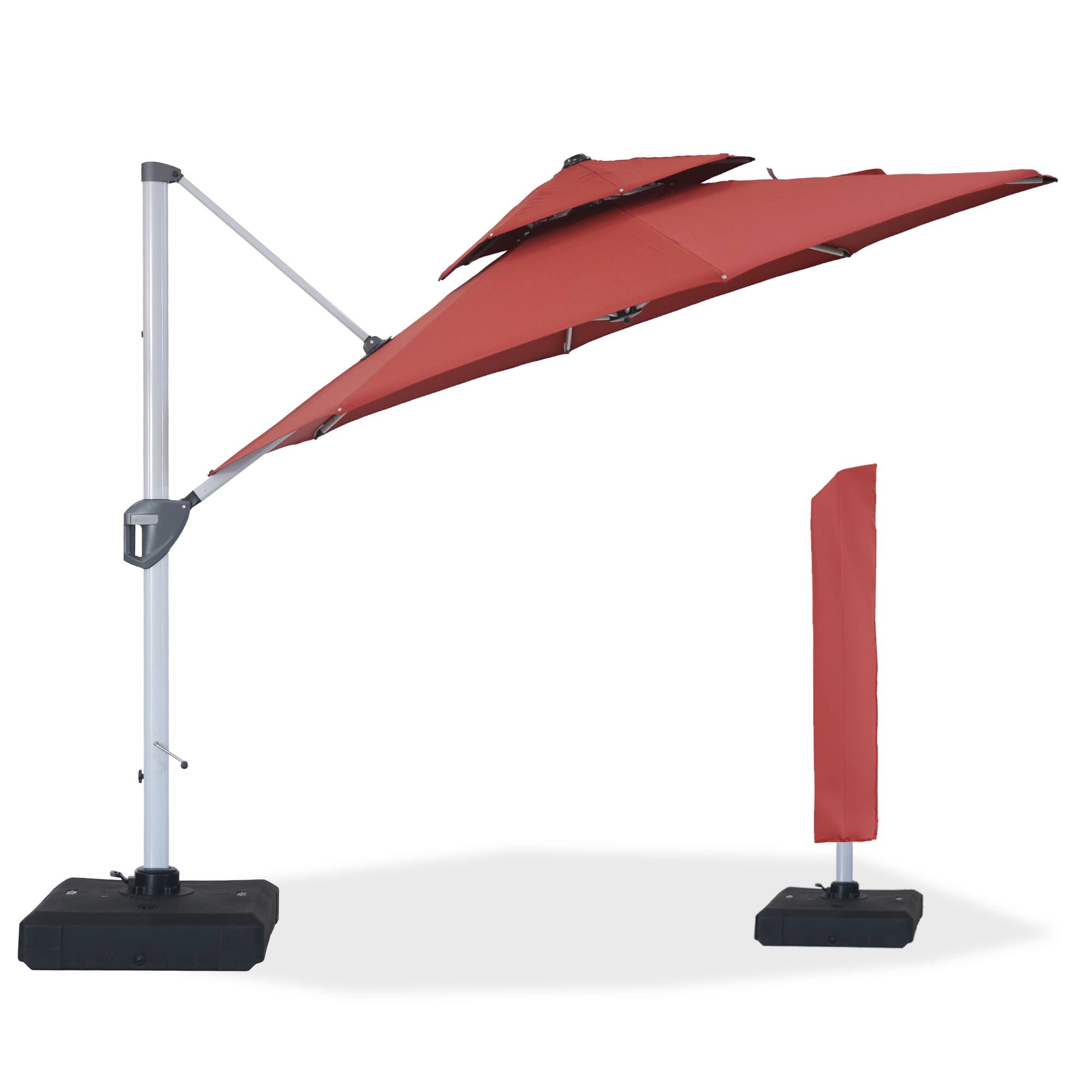 Angle. Mondawe - 11 ft. Octagon Cantilever Patio Umbrella Aluminum 360°with Umbrella Cover - Red.