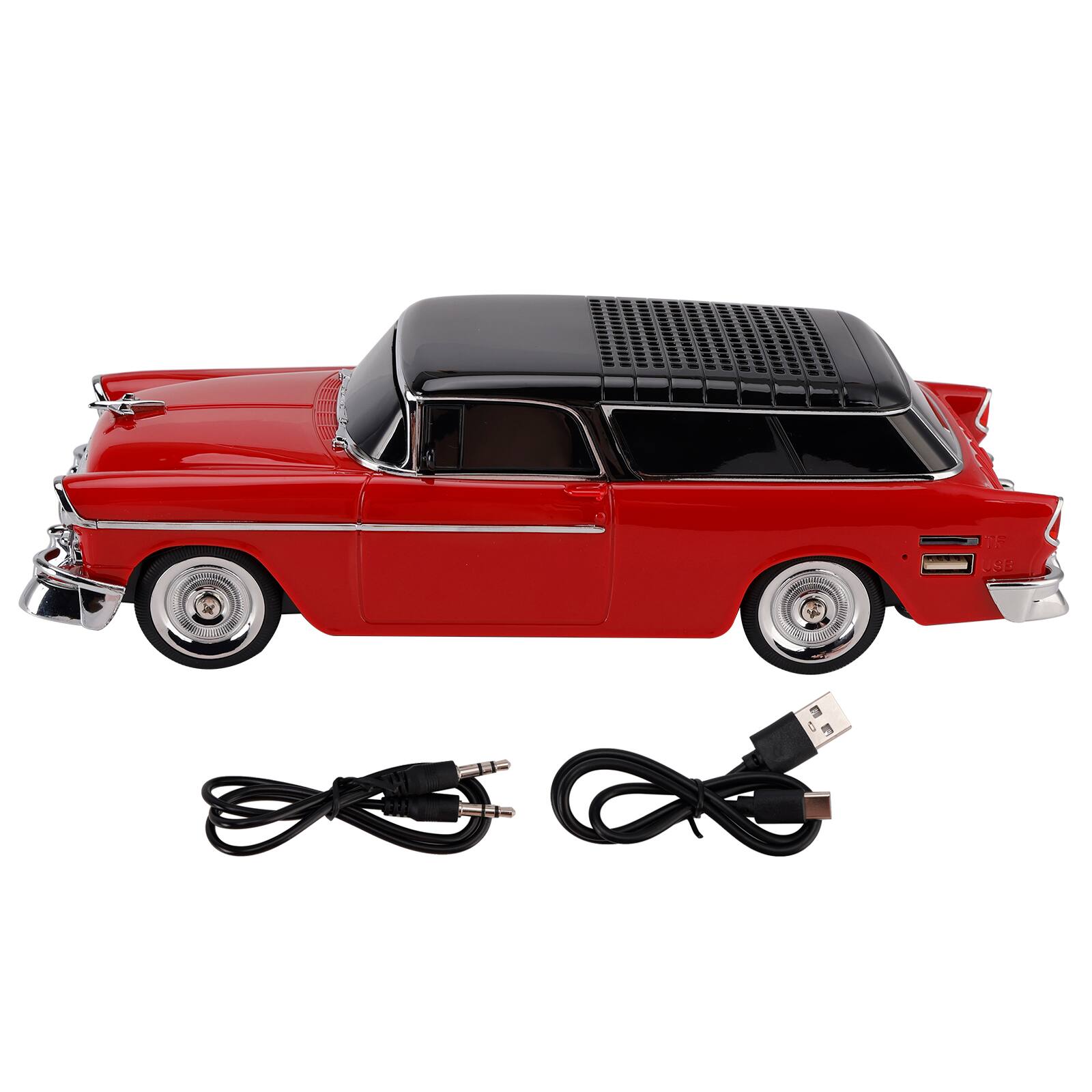 Alt View 7. Topteng - Retro Car Bluetooth Speaker – Dual Speakers, TWS, FM Radio & LED Party Lights - Red.