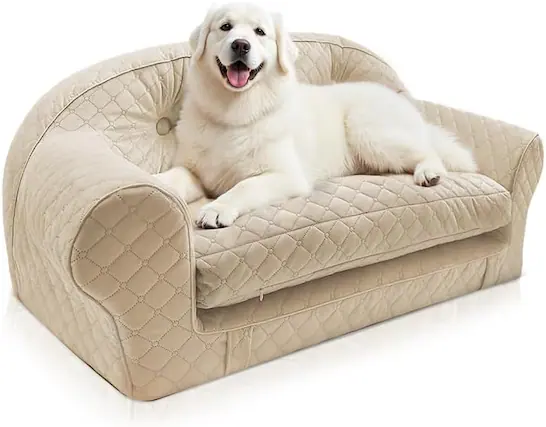 Front. wowmax - Dog Sofa Bed, Luxury Pet Couch with Removable Cover,Soft and Comfortable Dog Bed Mat for Small and Medium Dogs or Cats - beige.