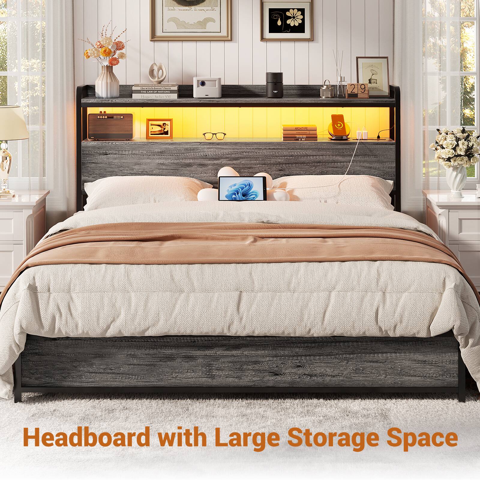 Headboard with Large Storage Space