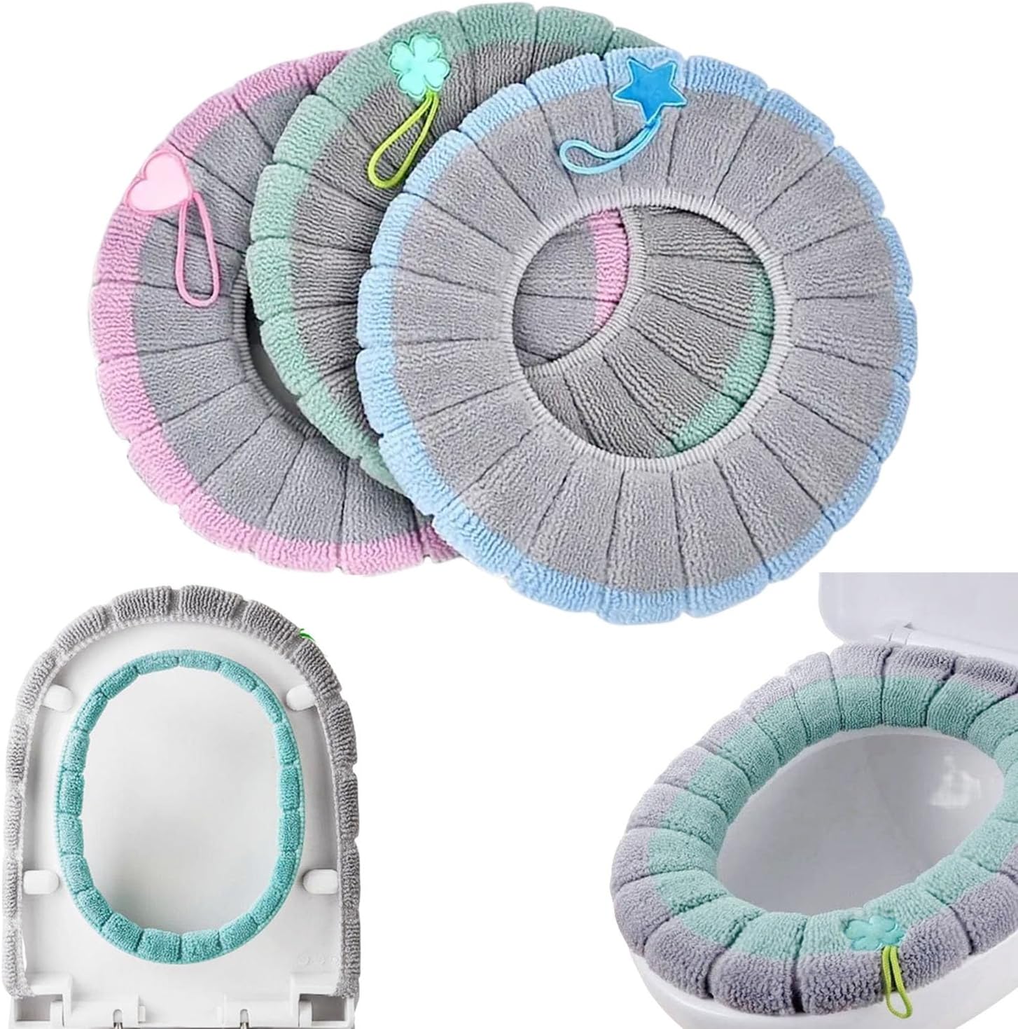 Front. Auledio - 4pcs Thicker Bathroom Toilet Seat Cover Pads Soft Comfortable Toilet Seat Cushion Cover Stretchable Toilet Seat - Multicolor.