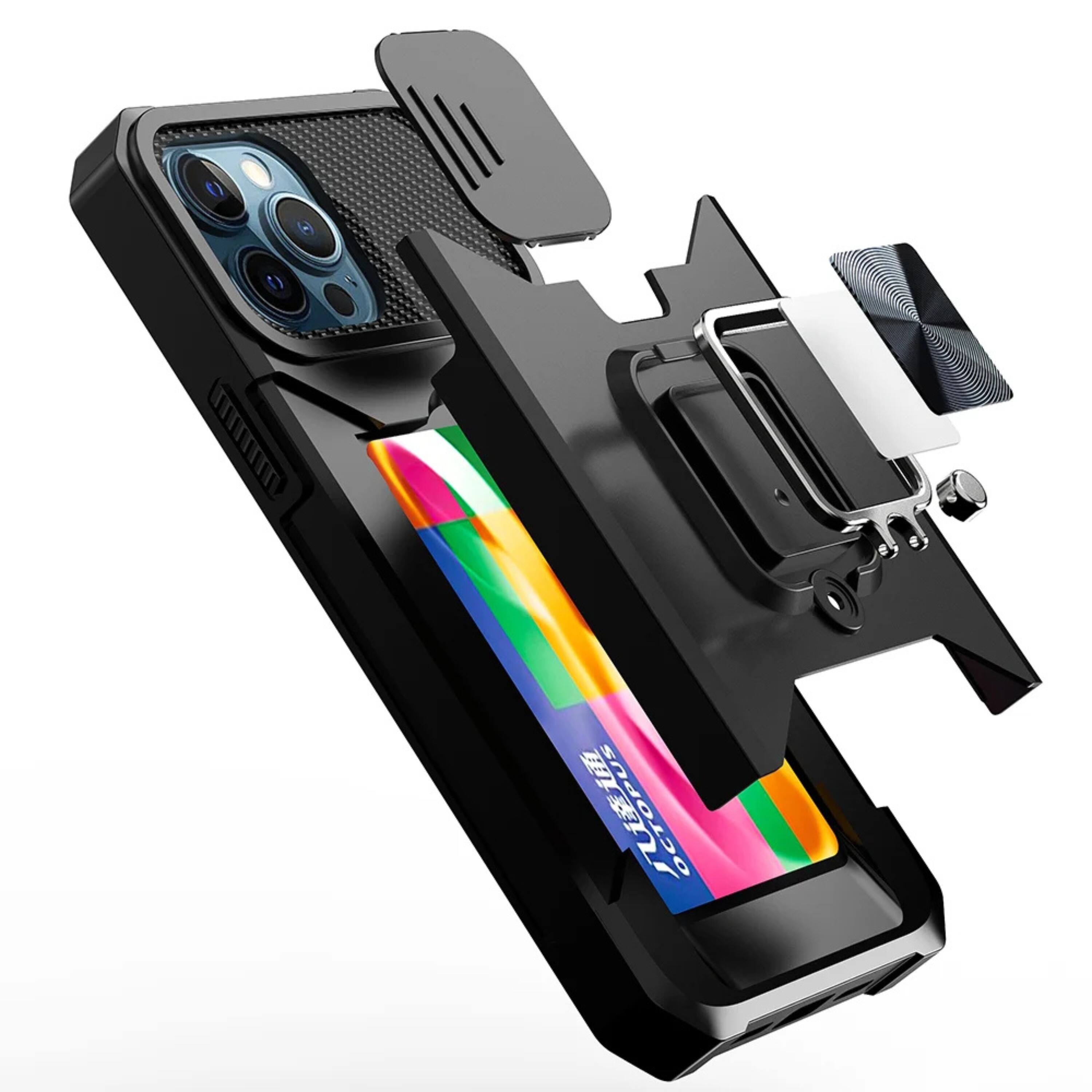 Angle. Kitcheniva - Multi Use Card Holder Ring Stand Lens Cover Phone Case For iPhone 14 Pro Max Blue - Blue.