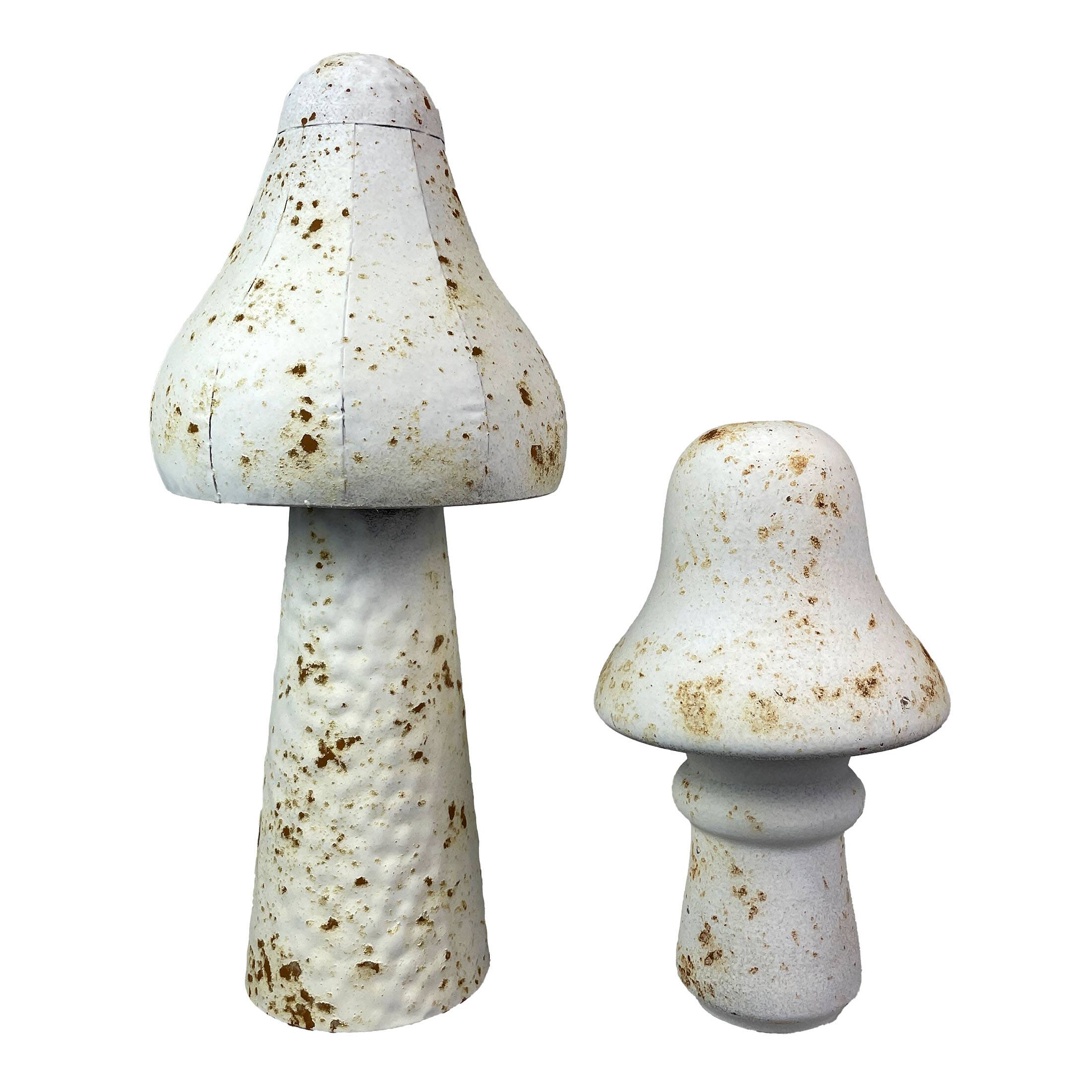 Alt View 2. Zeckos - Set of 2 White Metal Mushrooms, 9" & 16" Garden Indoor Outdoor Décor - White.