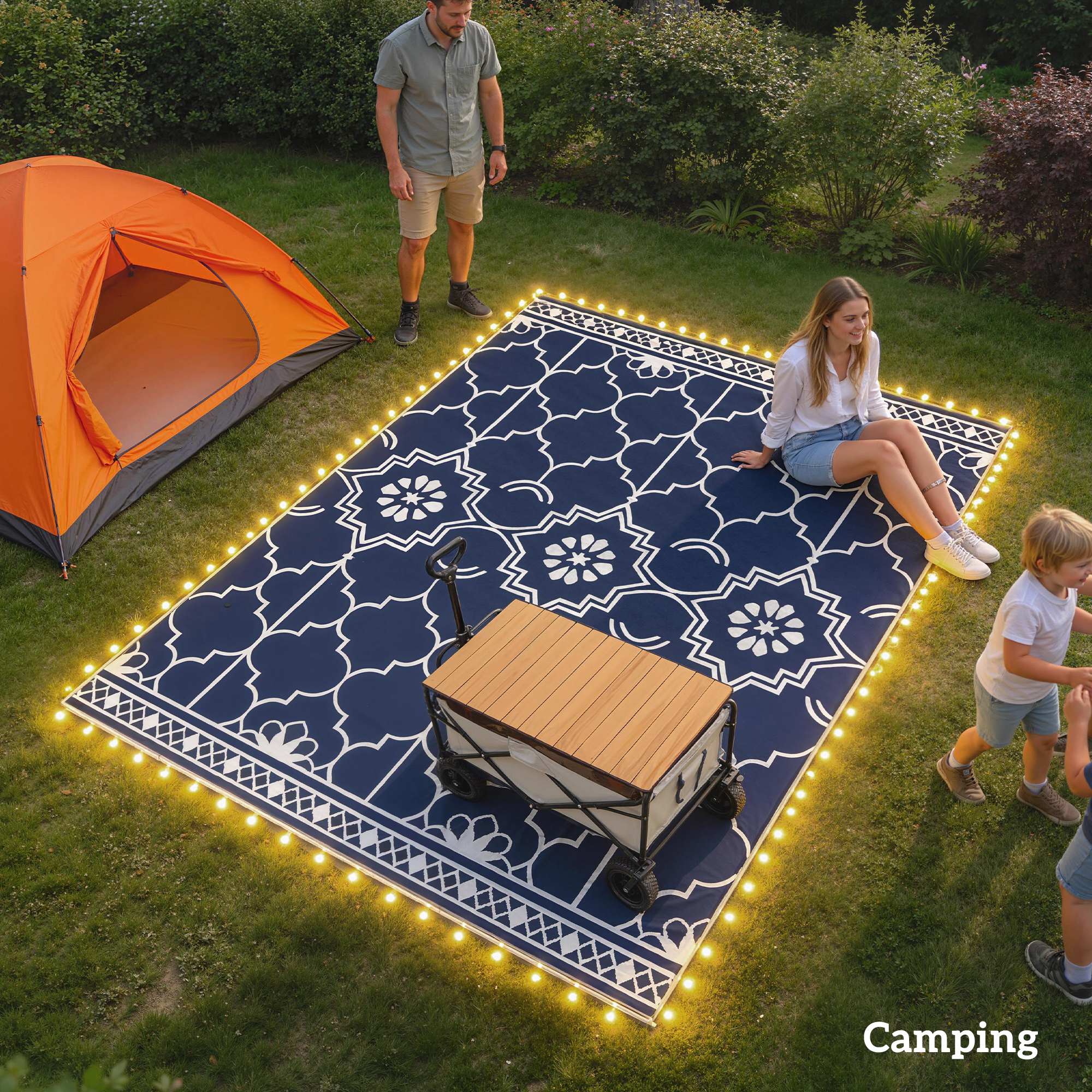 Alt View 7. Outsunny - Outdoor Rug Carpet with LED Lights - Dark blue.