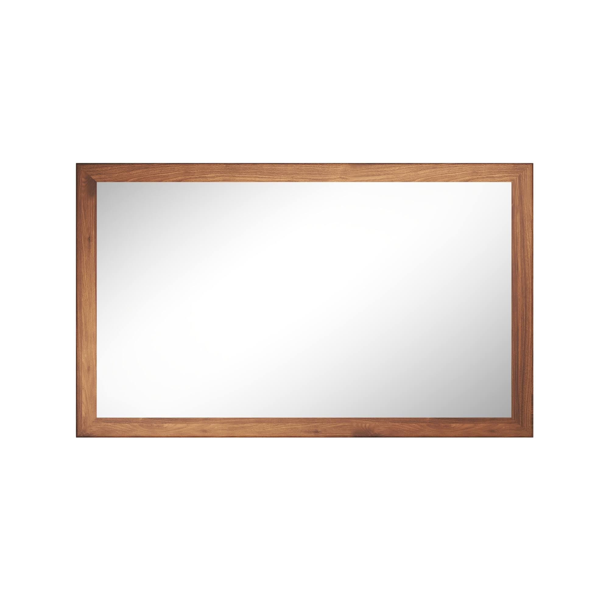 Front. Boyel Living - 30 in W x 50 in L Dark Wood Grain Rectangular Slanted Edge Aluminum Framed Wall Bathroom Vanity Mirror.