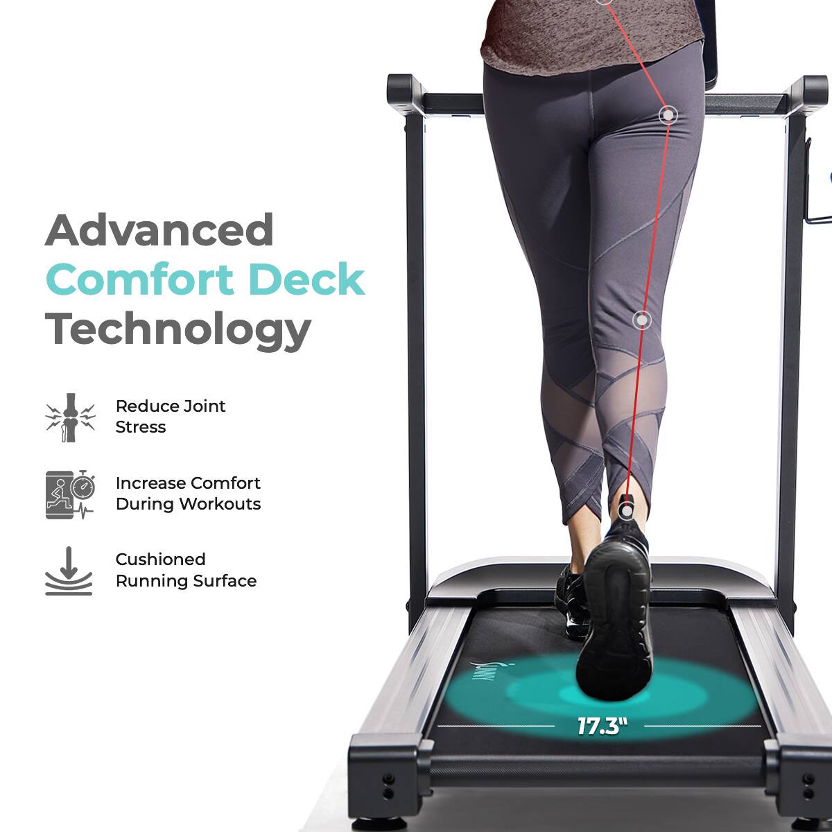 Advanced Comfort Deck Technology, Reduce Joint Stress, Increase Comfort During Workouts, Cushioned Running Surface, 17.3"