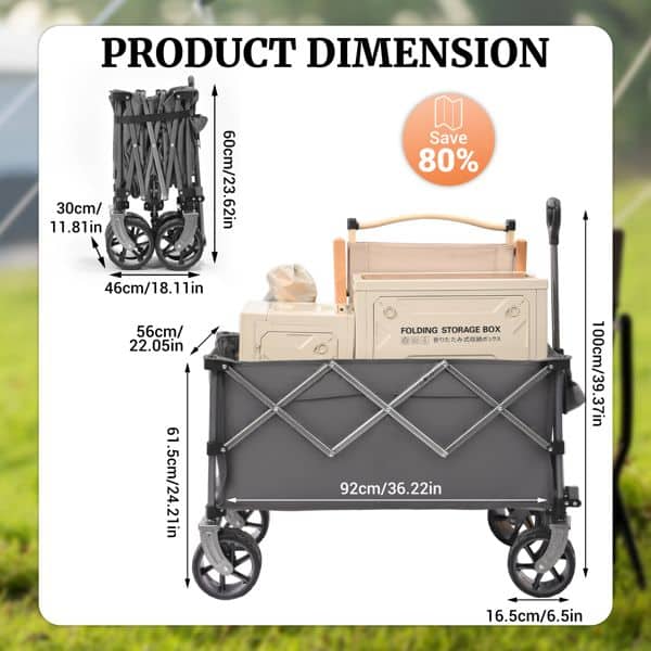 Loheer - 400L Collapsible Wagon Heavy Duty Folding Cart Beach Wagon with Big Wheels for Camping Sports price history on PriceWatchPro