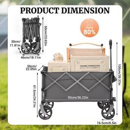 Loheer - 400L Collapsible Wagon Heavy Duty Folding Cart Beach Wagon with Big Wheels for Camping Sports