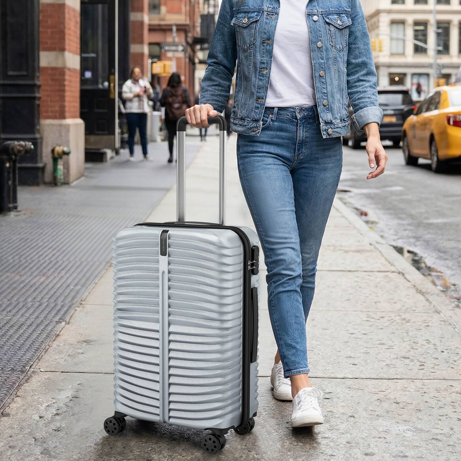 Alt View 3. Costway - Costway 3PCS Hardside Luggage Set (20/24/28 Inch) with 8-Spinner Wheels, 3-Digital Lock - Gray.