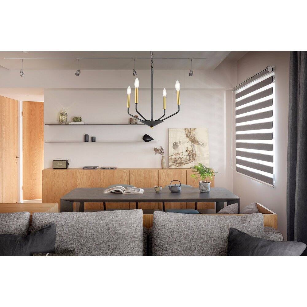 Alt View 8. Living District - Enzo 4 Light Black And Brass Pendant - Black And Brass.