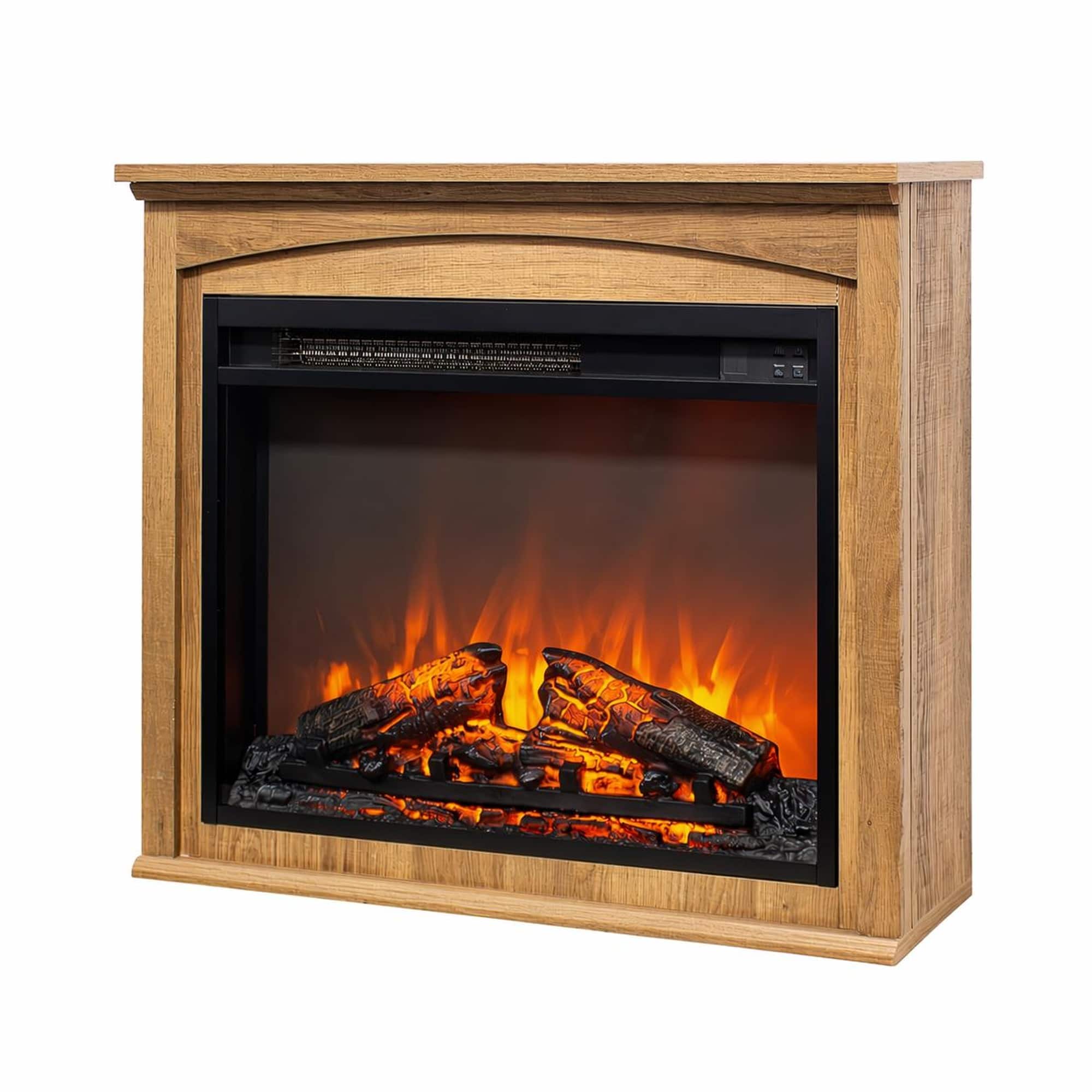 RYHNUYNE - 28 Inch TV Media Entertainment Center with Electric Fireplace for Living Room Bedroom Home Theater - Antique brown