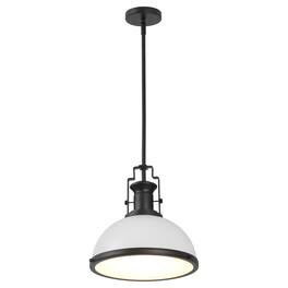 Jonathan Y - Homer 13" 1-Light Modern Industrial Metal LED Dome Pendant - White/Matte Black