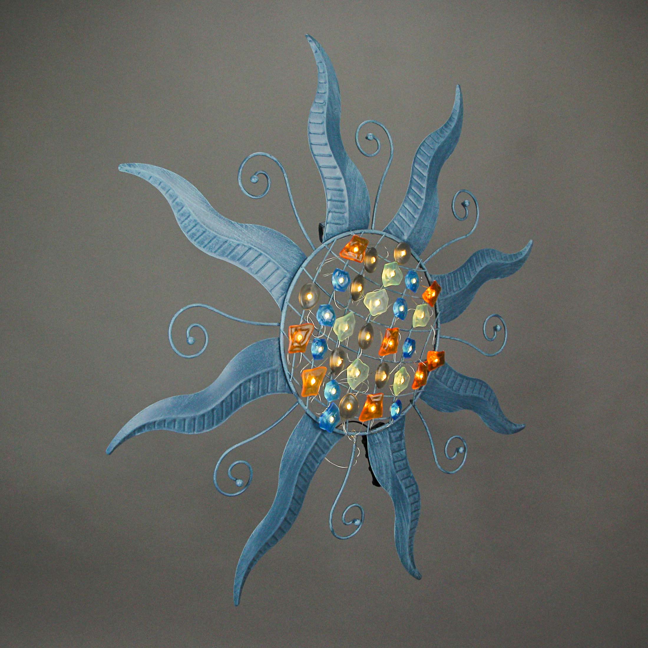 Alt View 2. The Gerson Companies - 28 Inch Blue Metal Sun LED Light Wall Sculpture Decorative Rustic Home Decor Art - Blue.