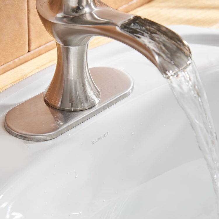 Alt View 8. Boyel Living - Single Handle Waterfall Bathroom Faucet 1-Hole with Deckplate and Pop-up Drain in Brushed Nickel - Brushed Nickel.