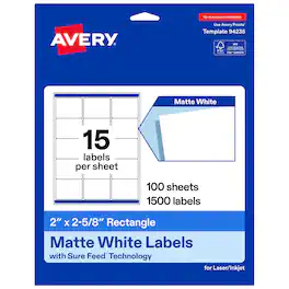 Avery - Avery® Matte Rectangle Labels, 2" x 2-5/8", 1,500 Labels - White