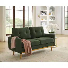 LUCKY ONE - 67.7" Mid-Century Upholstered Tufted Loveseat Sofa Solid Wood Legs 2-Seater - Antique Green
