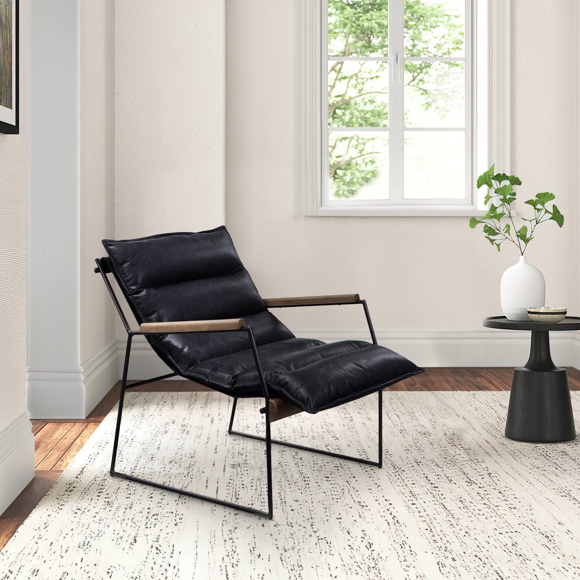 Alt View 5. Manhattan Lane - Accent Chair with Leatherette Seat and Metal Frame - Black.