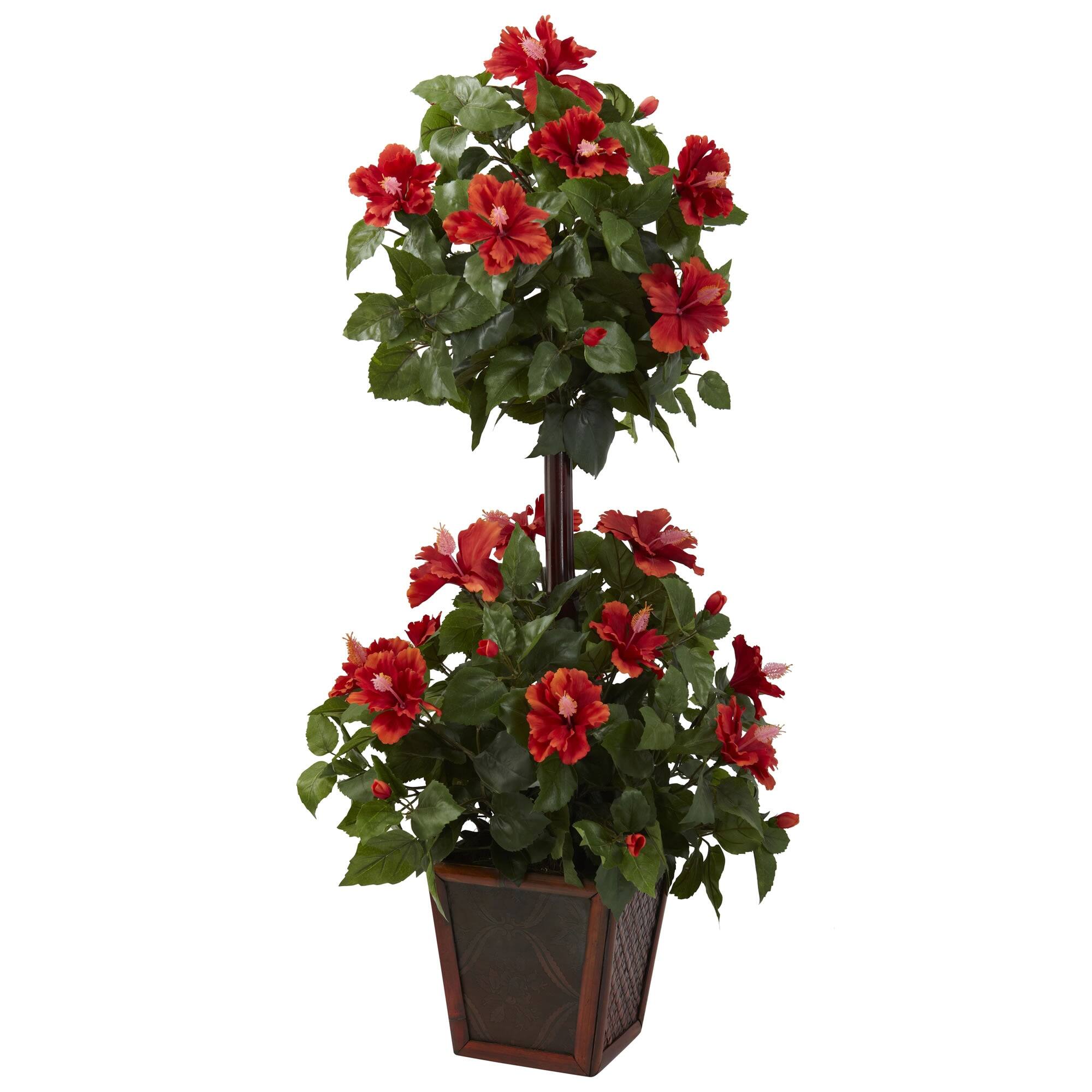 Front. BreeBe - 39" Hibiscus Topiary - Red,Green.