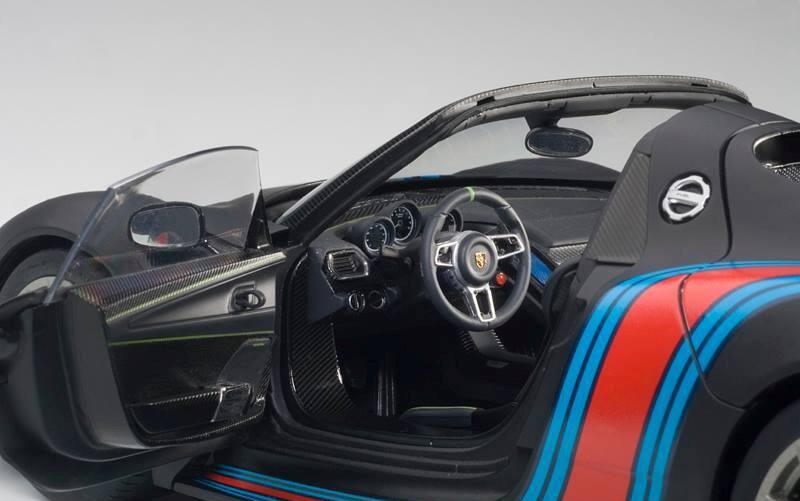 Alt View 2. Autoart - Porsche 918 Spyder Weissach Package Black/ Martini Livery #15 1/18 Model Car by Autoart.