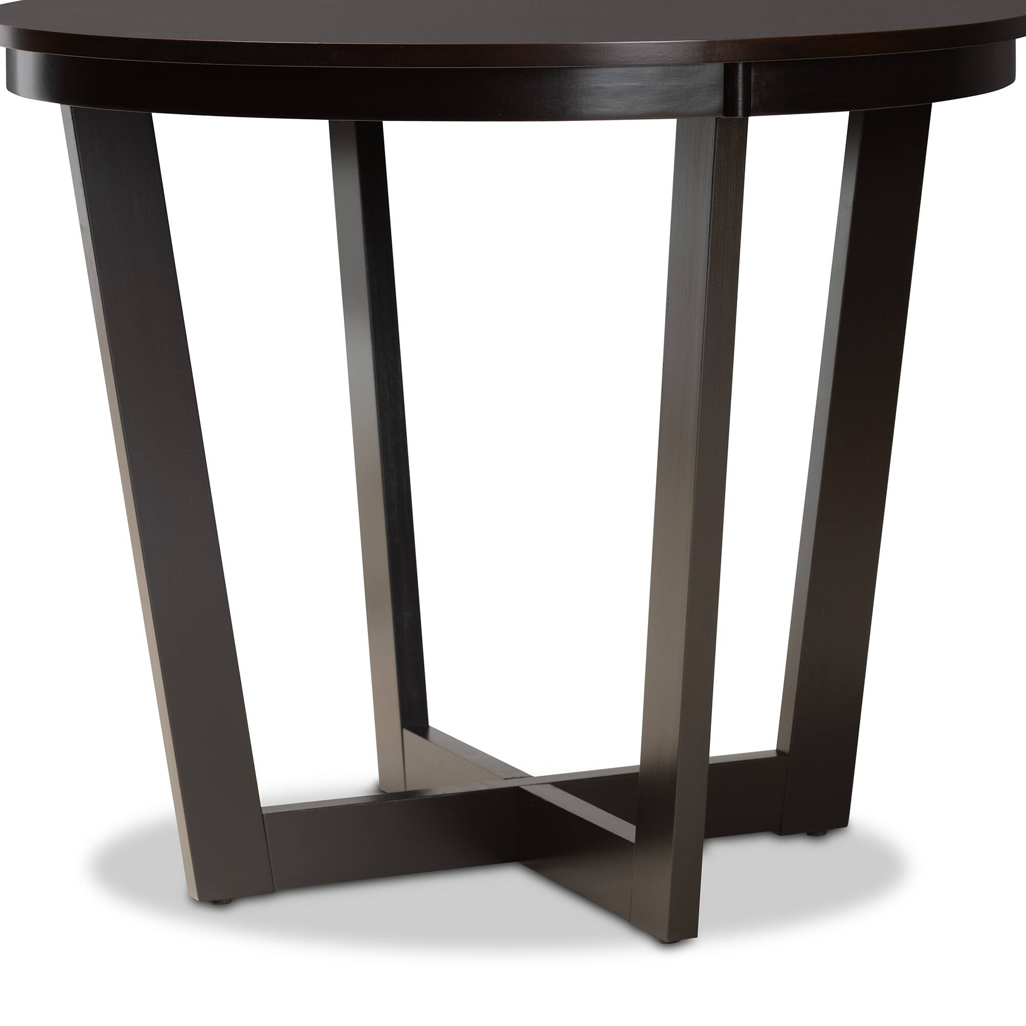 Back. Baxton Studio - Alayna Modern and Contemporary Finished 35-Inch-Wide Round Wood Dining Table - Dark Brown.