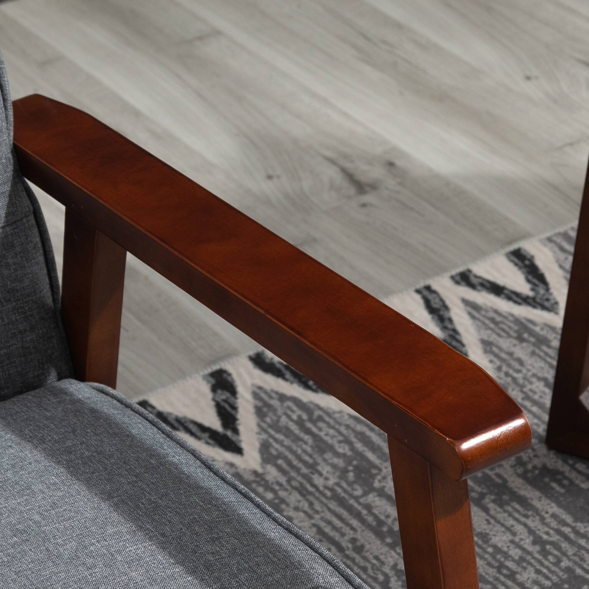 Alt View 4. Homcom - Modern Upholstered 2-Seat Loveseat Sofa with Linen-Touch Fabric and Rubberwood Legs - Grey.