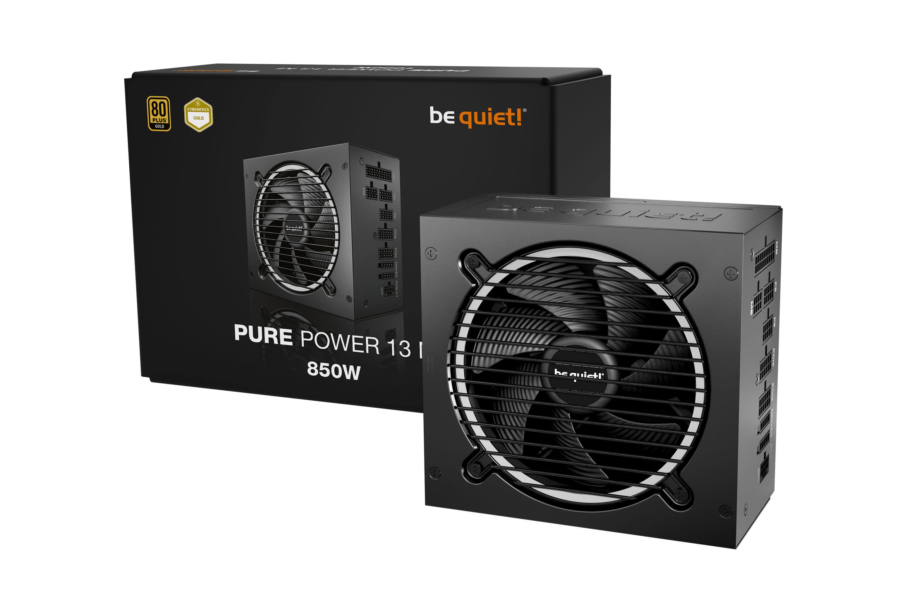 The text on the image is:

"80 PLUS GOLD
PURE POWER 13
850W
be quiet!"