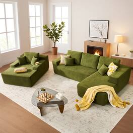 Ovios - 106" L-Shaped Cloud Sectional Sofa with Oversized Chaise Lounge - Green(Sherpa, Left Facing)