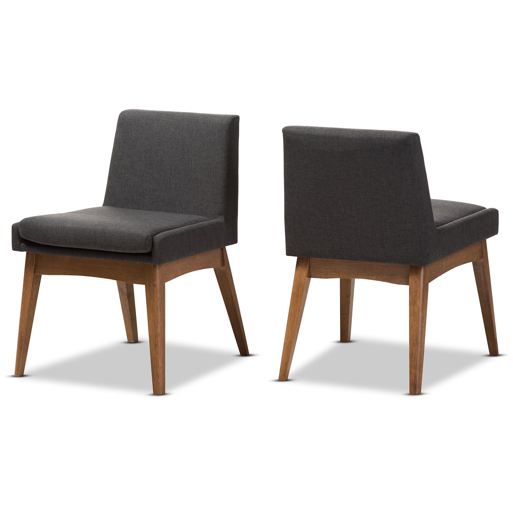Baxton Studio - Set of 2 Nexus Mid-Century Modern Walnut Wood Finishing Gravel Fabric Dining Side Chairs - "Gravel" Grey/"Walnut" Brown