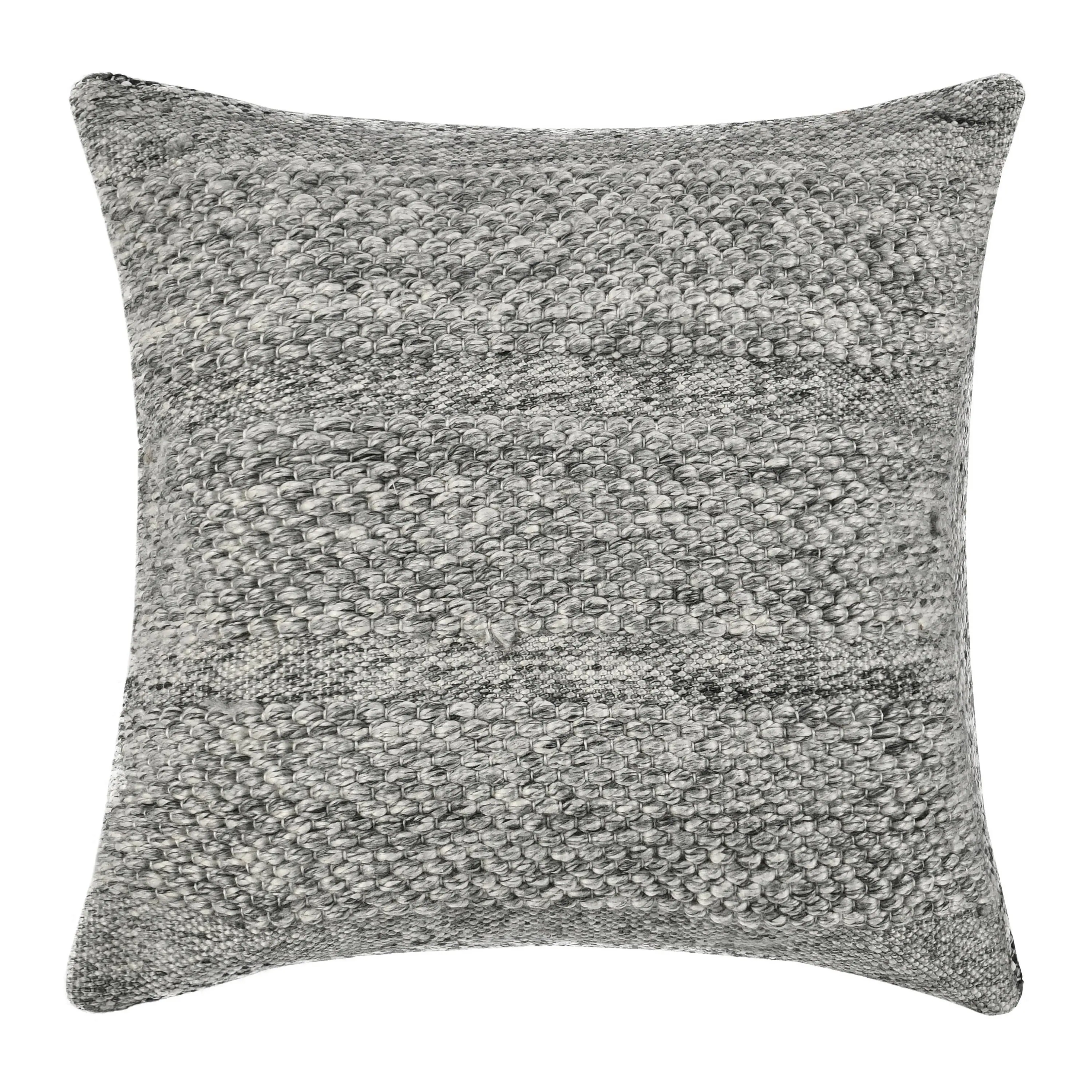 Front. Manhattan Lane - Dolu Throw Pillow, Hand Woven Texture, 24 Inch Recycled - Gray.