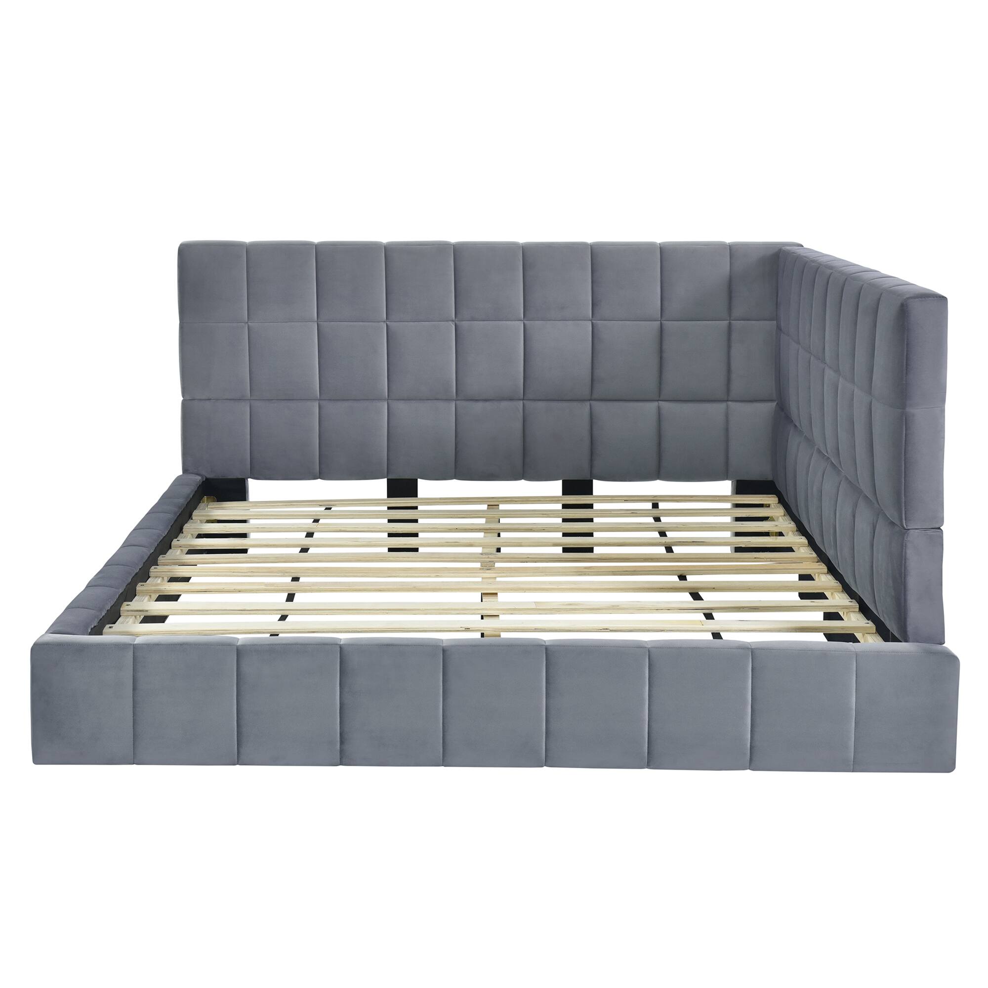 Alt View 1. Tiramisubest - Full Size Upholstered Daybed/Sofa Bed Frame-Gray, Velvet - Gray.