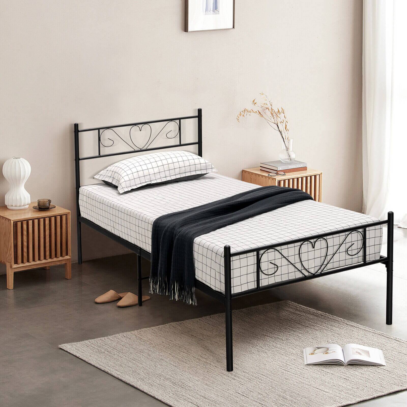 Alt View 5. Sugift - Twin XL Metal Bed Frame with Heart-shaped Headboard - Black.