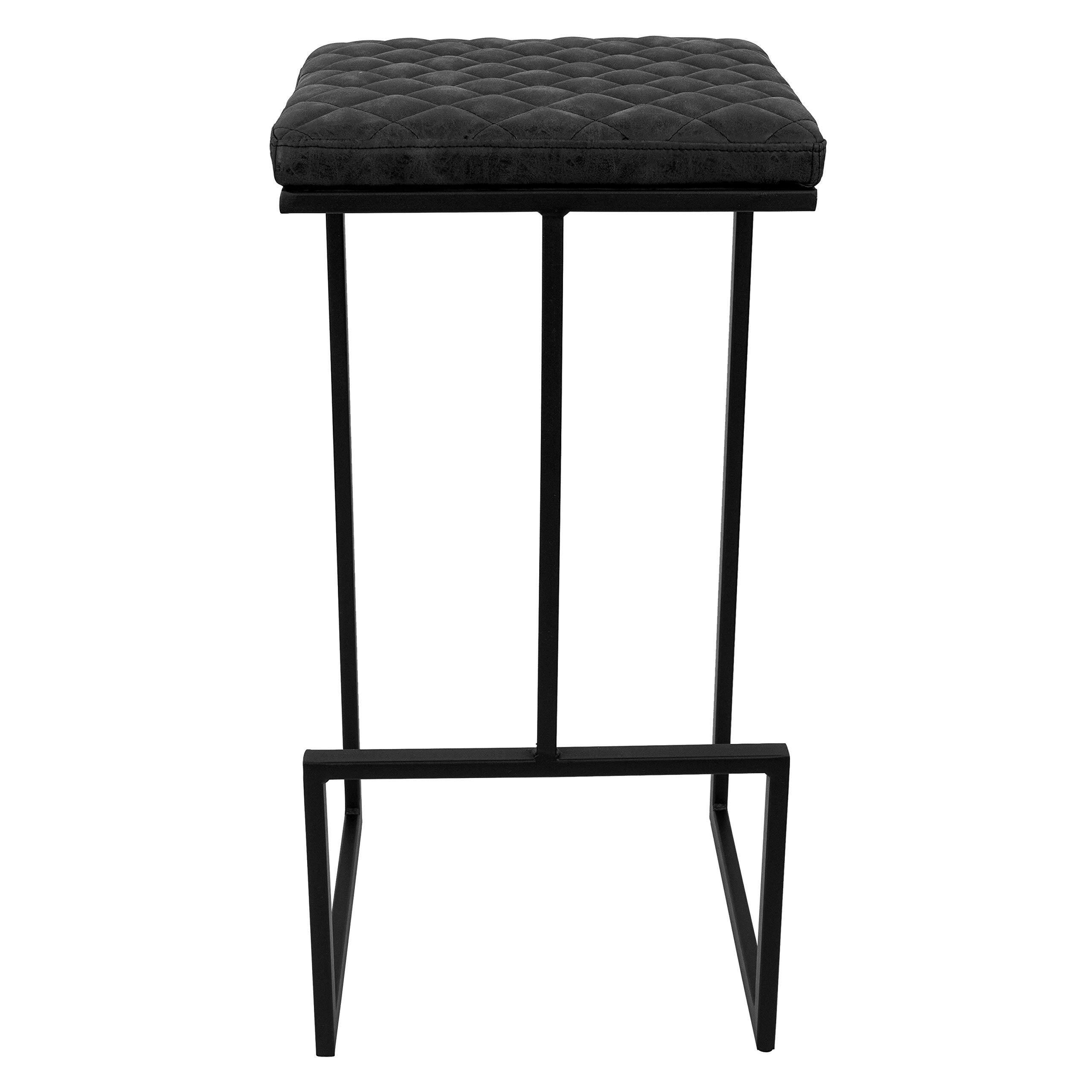 Alt View 5. LeisureMod - Quincy Modern Quilted Leather Bar Stool with Black Metal Frame Counter Height Chair for Kitchen and Counter Seating - Charcoal Black.