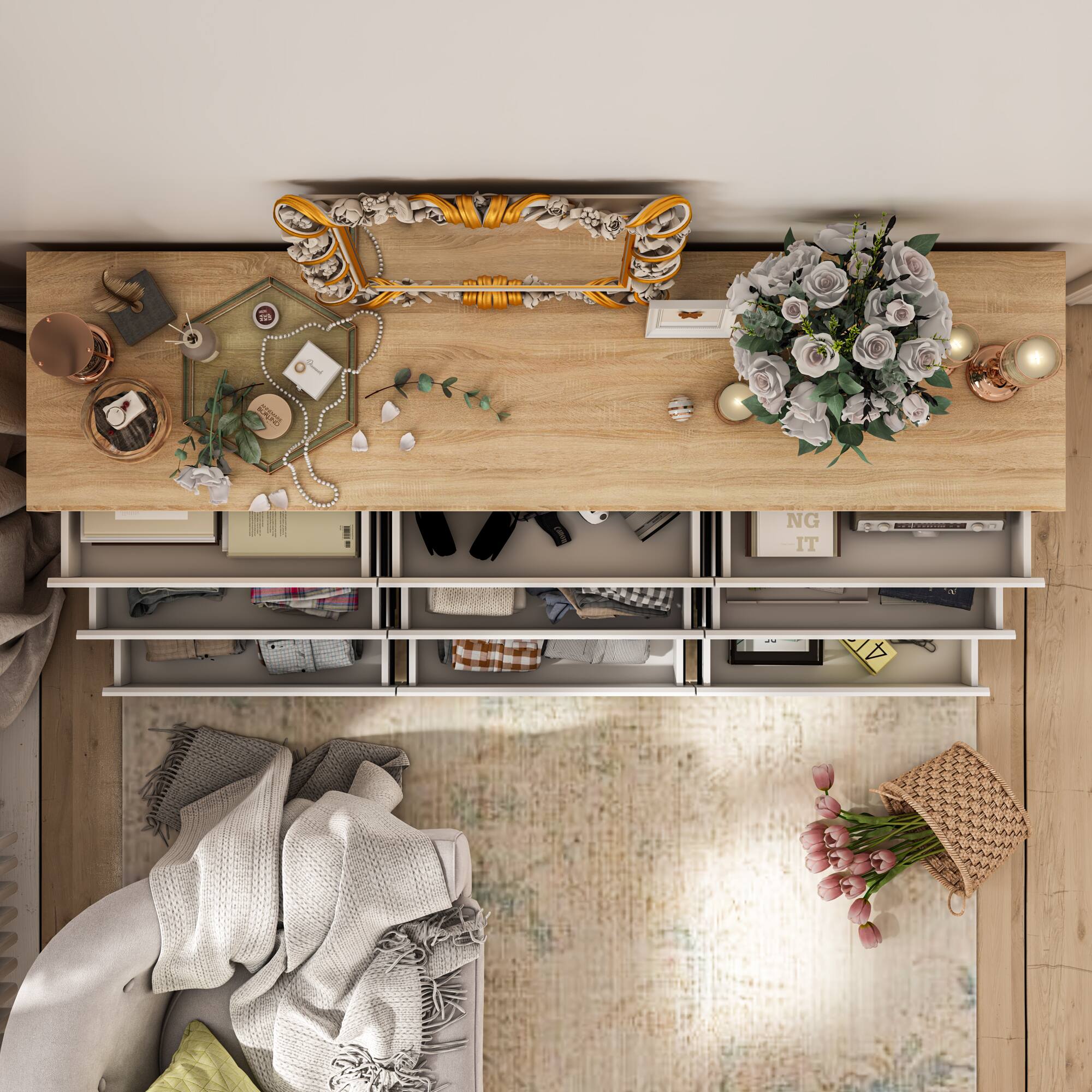 Alt View 4. Famapy - Famapy 9 - Drawer Dresser: Elevate Bedroom Storage with Timeless Design - White & Wooden.