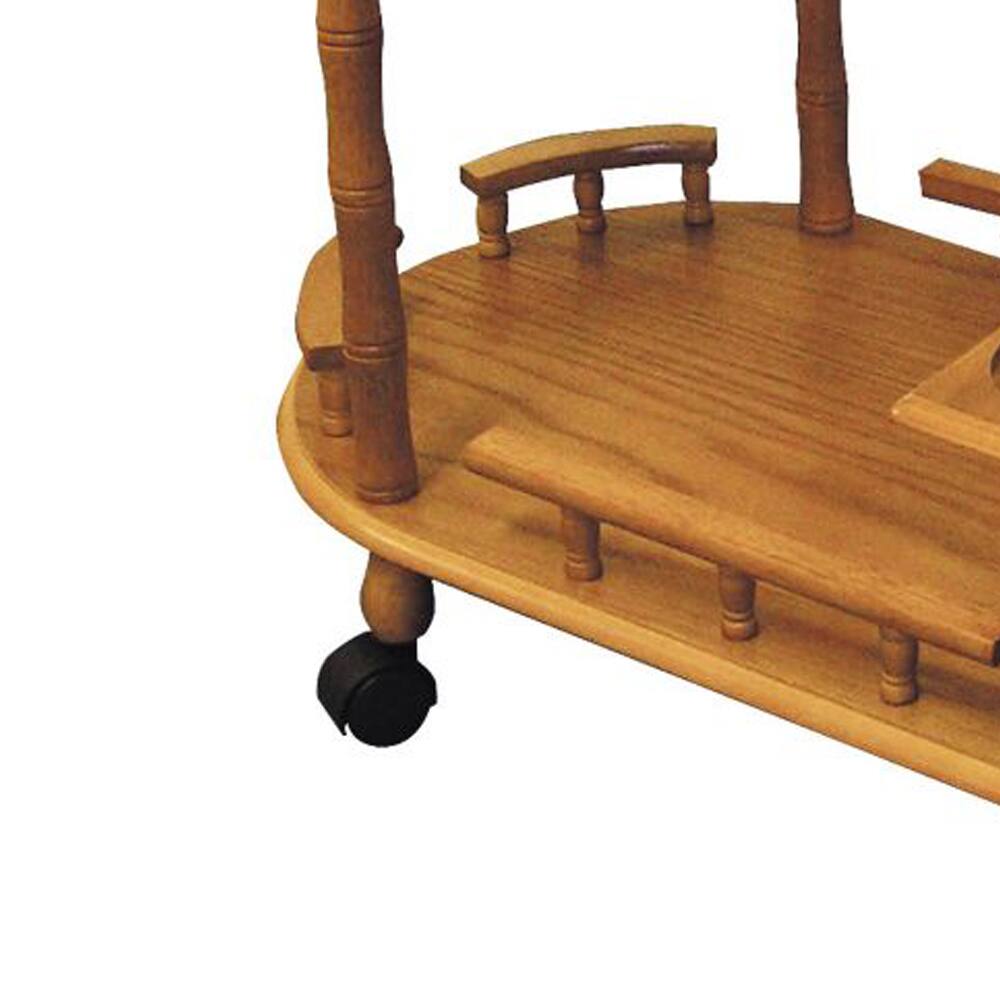 Left. Manhattan Lane - Casters Supported 2 Tier Wooden Wine Table with Turned legs - Brown.