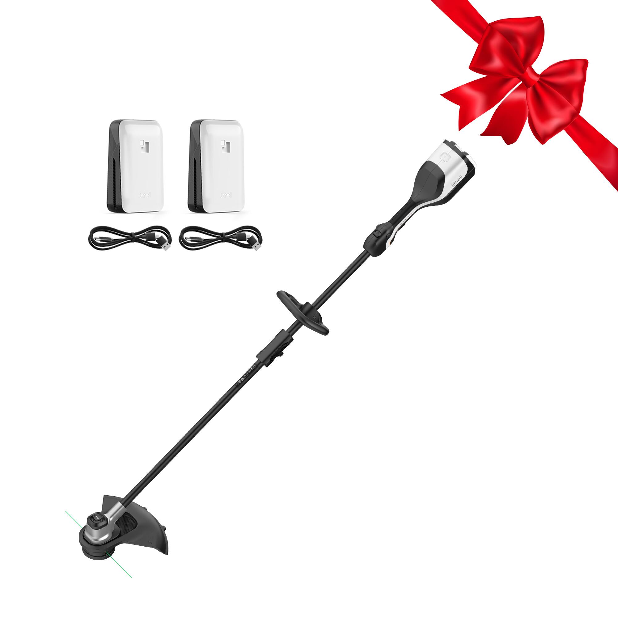 Front. Litheli - 2x20V 14" Brushless Cordless String Trimmer, Battery Powered Weed Eater, U20 Series Grass Trimmer with 2.5Ah Bat - BLACK AND WHITE.