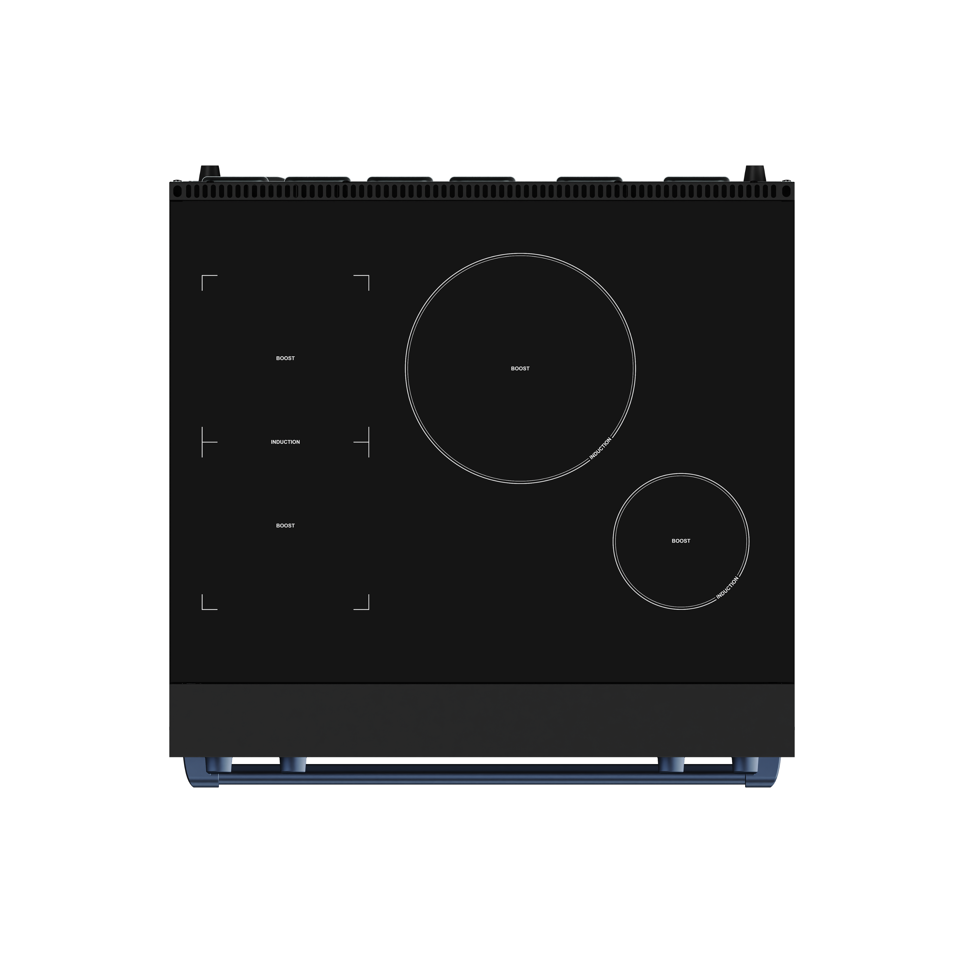 Back. Thor Kitchen - Gordon Ramsay Series by Thor Kitchen 4.8 Cu. Ft Freestanding Induction Range with Navy Blue Hardware - Matte Black.