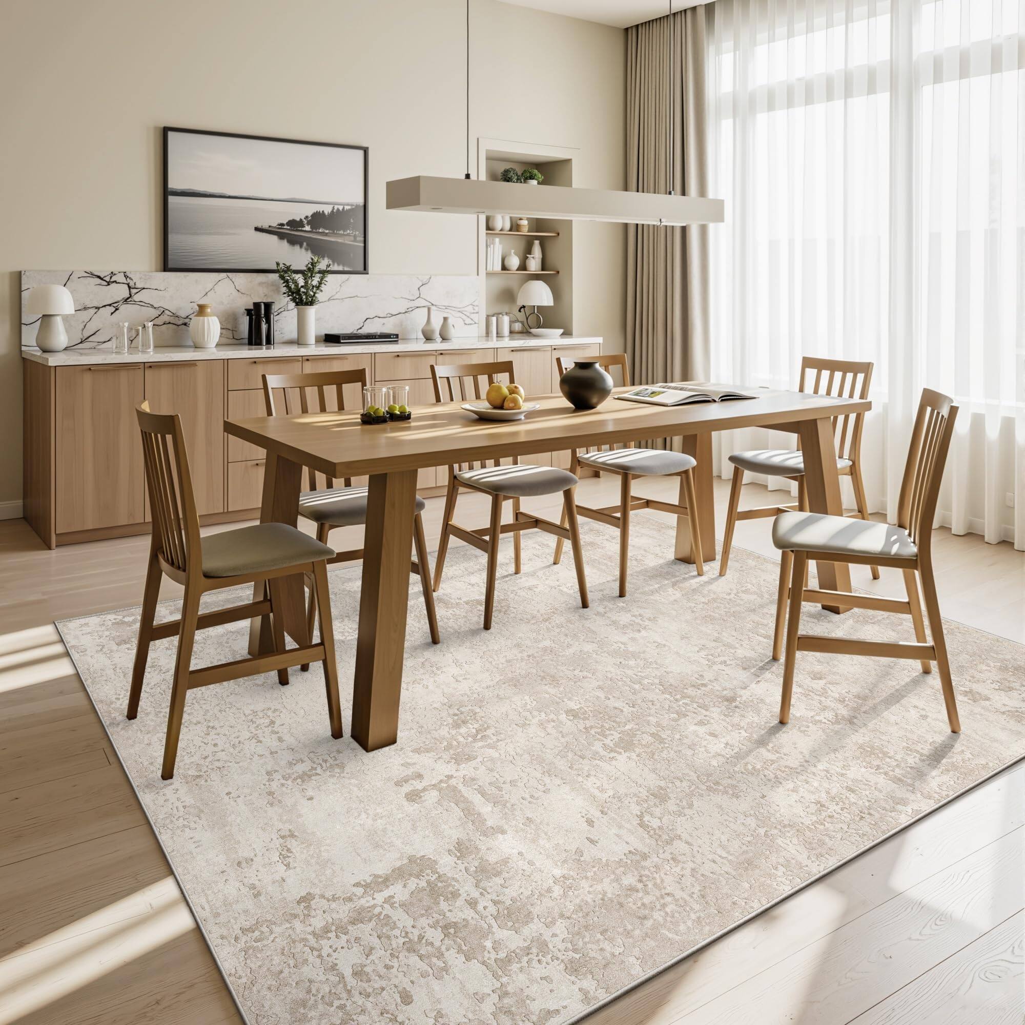 Alt View 3. Fabibe - 8X10 BEIGE Abstract Non-Shedding Stain Resistant Machine Washable WASHABLE 8X10, ANTI-SLIP BACKING ABSTRACT STAIN - Tpr53-beige Round 8ft.