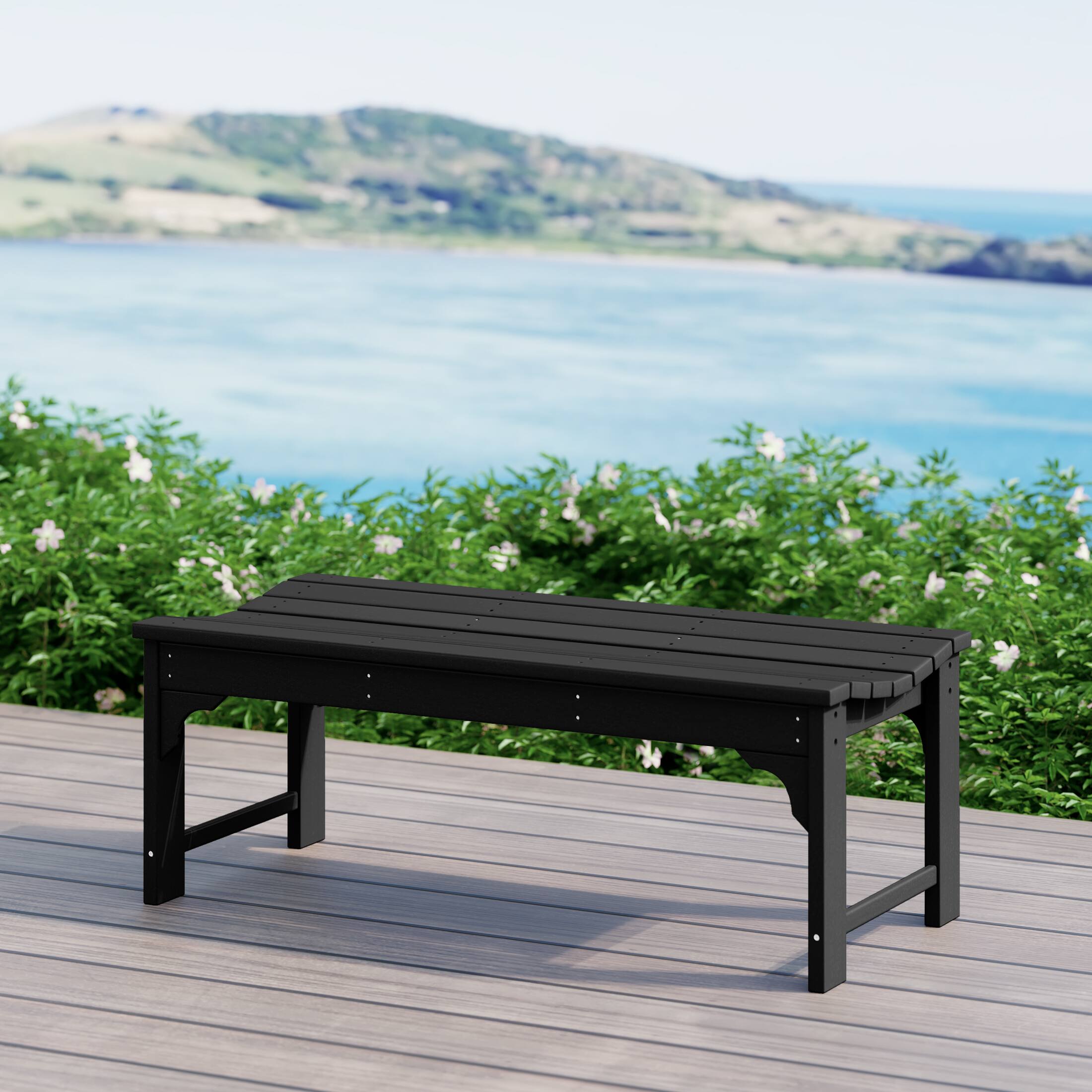 Angle. WestinTrends - WestinTrends Malibu 48" length backless Poly Wood Outdoor / Garden bench - Black.