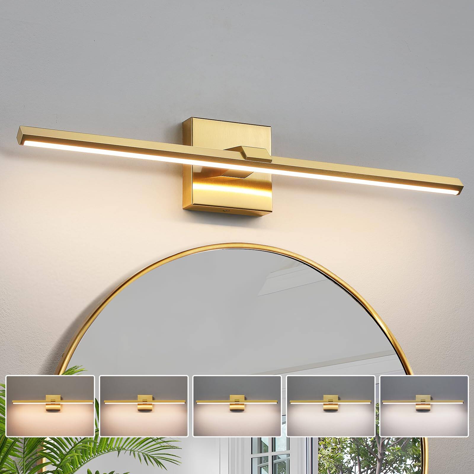 Front. TECH SAFARI - Bathroom Light Fixtures Inch Modern Brushed Vanity Bar For w Dimmable cct Led Lighting Fixture Over Mirror - Gold 24INCH.