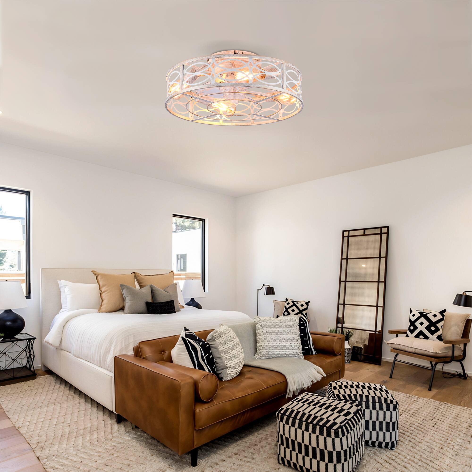 Alt View 1. GOODSILO - 20" Bladeless Caged Ceiling Fan with Remote, 6-Speed, Flush Mount (Bulbs Not Included) - Retro White.