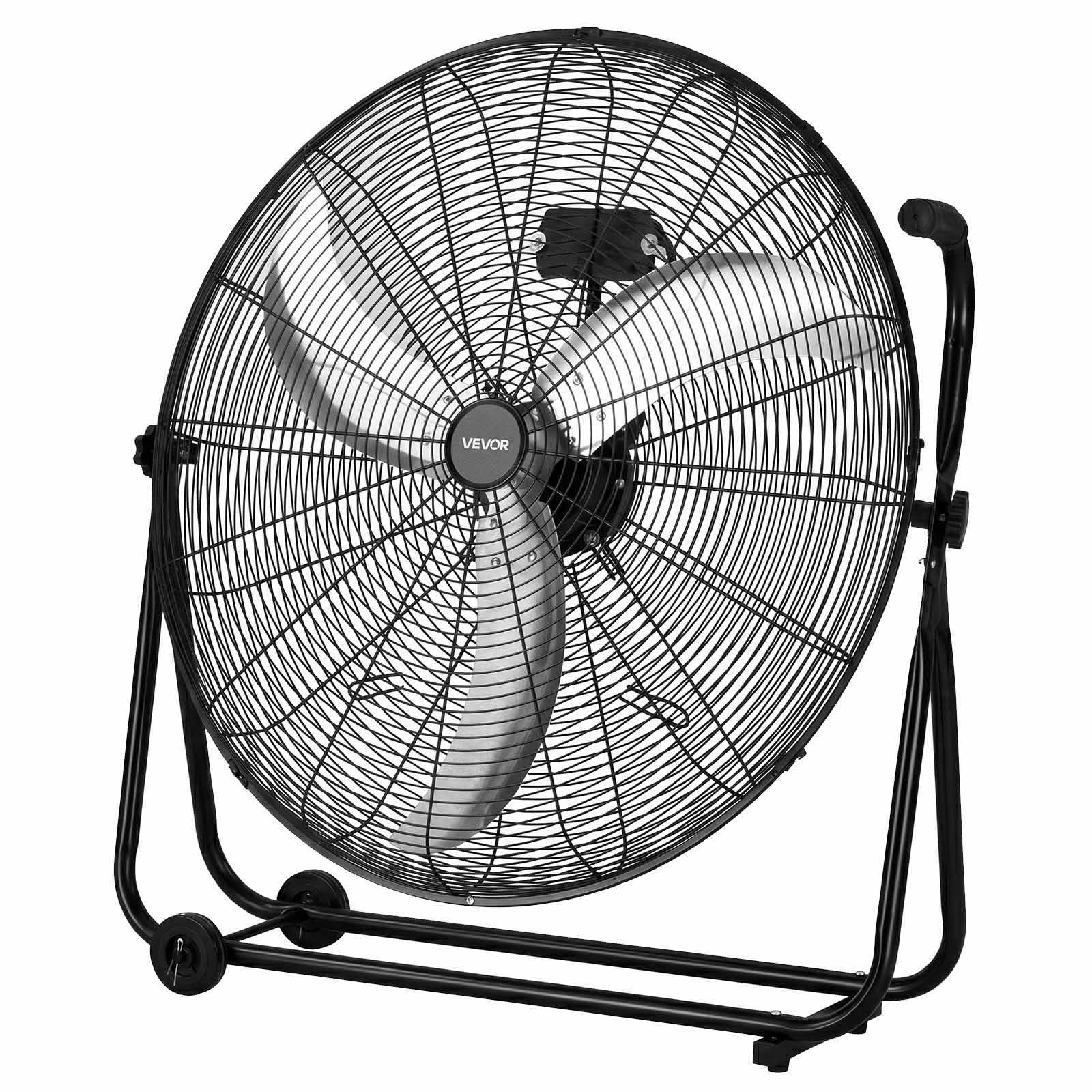 Front. VEVOR - Industrial Shop Fan,30 Inch Floor Drum Fan, High Velocity 12000 CFM, Heavy Duty Aluminum Blades,3 Speeds,360 Degree Tilt - Black.