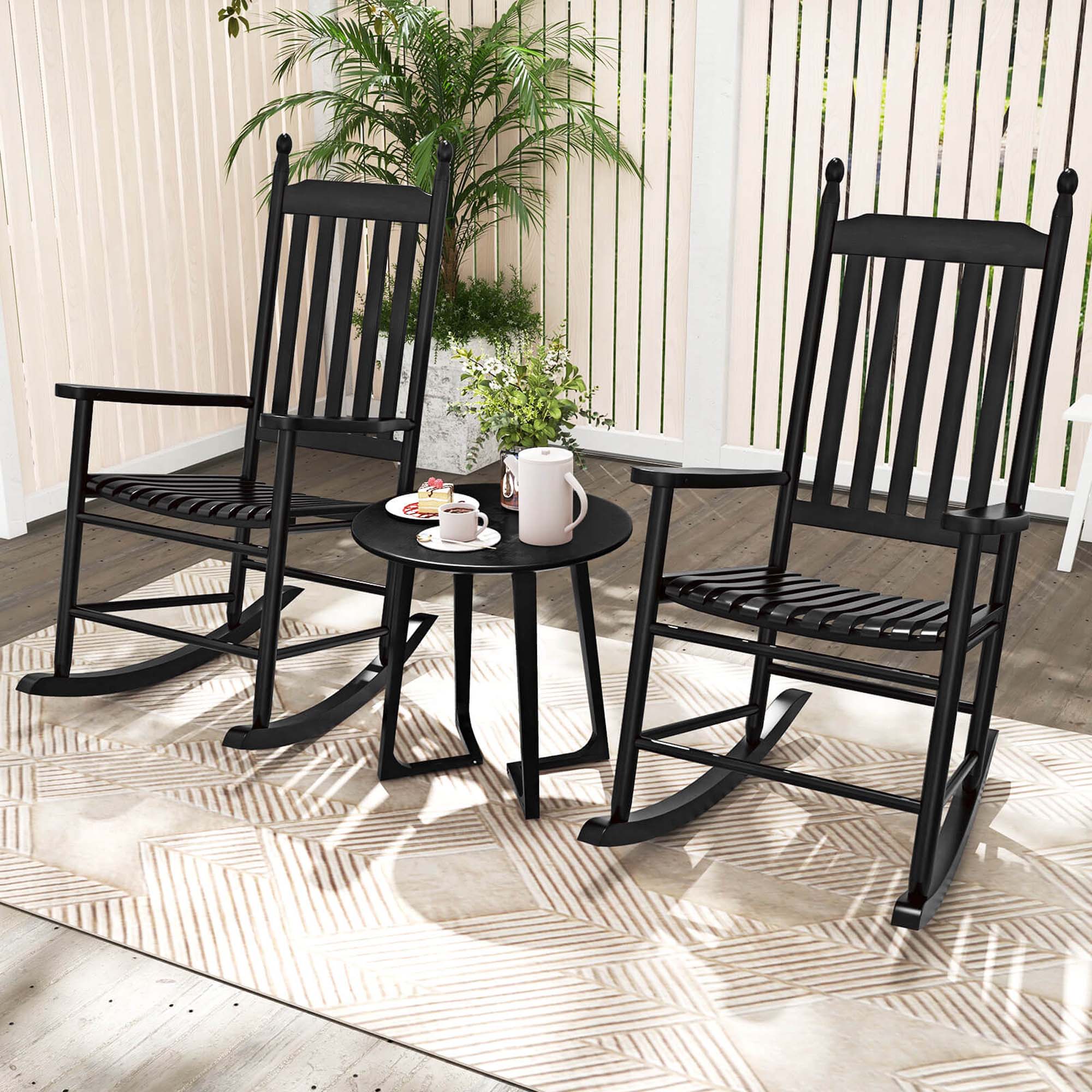 Alt View 1. Costway - Outdoor Wooden Rocking Chair with Solid Rocking Base Slatted Seat & Back Patio - Black.
