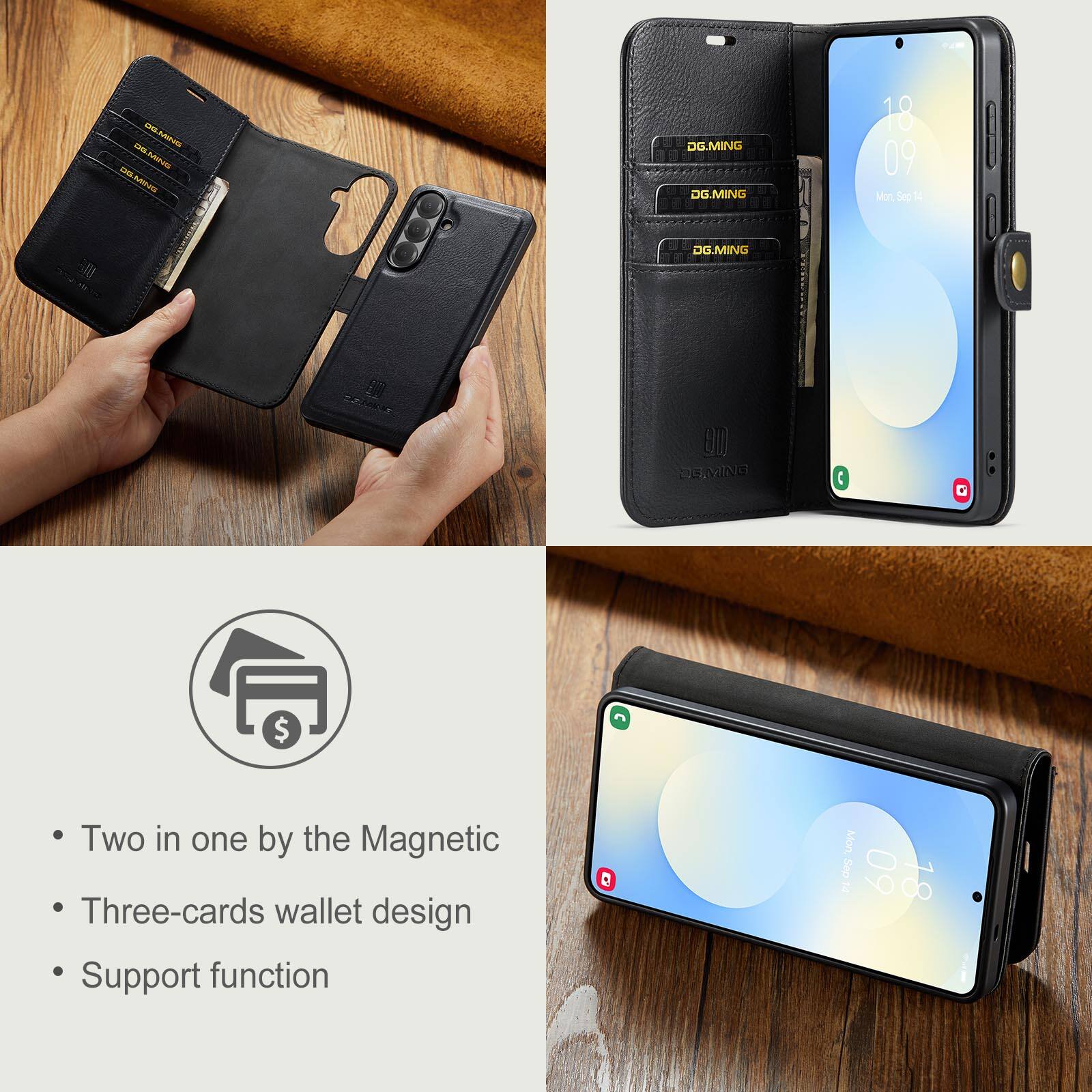 - BA 2ML- ETUN IAA DG.MING DG.MING 18 09 Mer Sec A DG.MING OD JEMNG  
- G $ Two in one by the Magnetic Three-cards wallet design  
- Support function  
- D Mon Seo 60 18 2